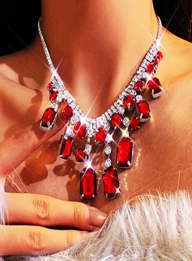 TWINKLEDE Red Rhinestone Choker Necklace Sparkly Crystal Costume Prom Jewelry for Women - Image 3
